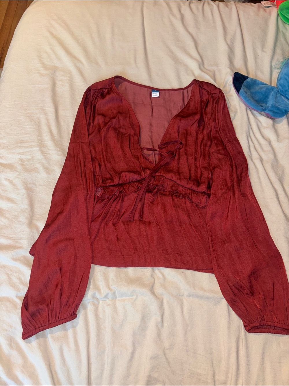 Old Navy Deep Red Tie-Front Long Sleeve Blouse
